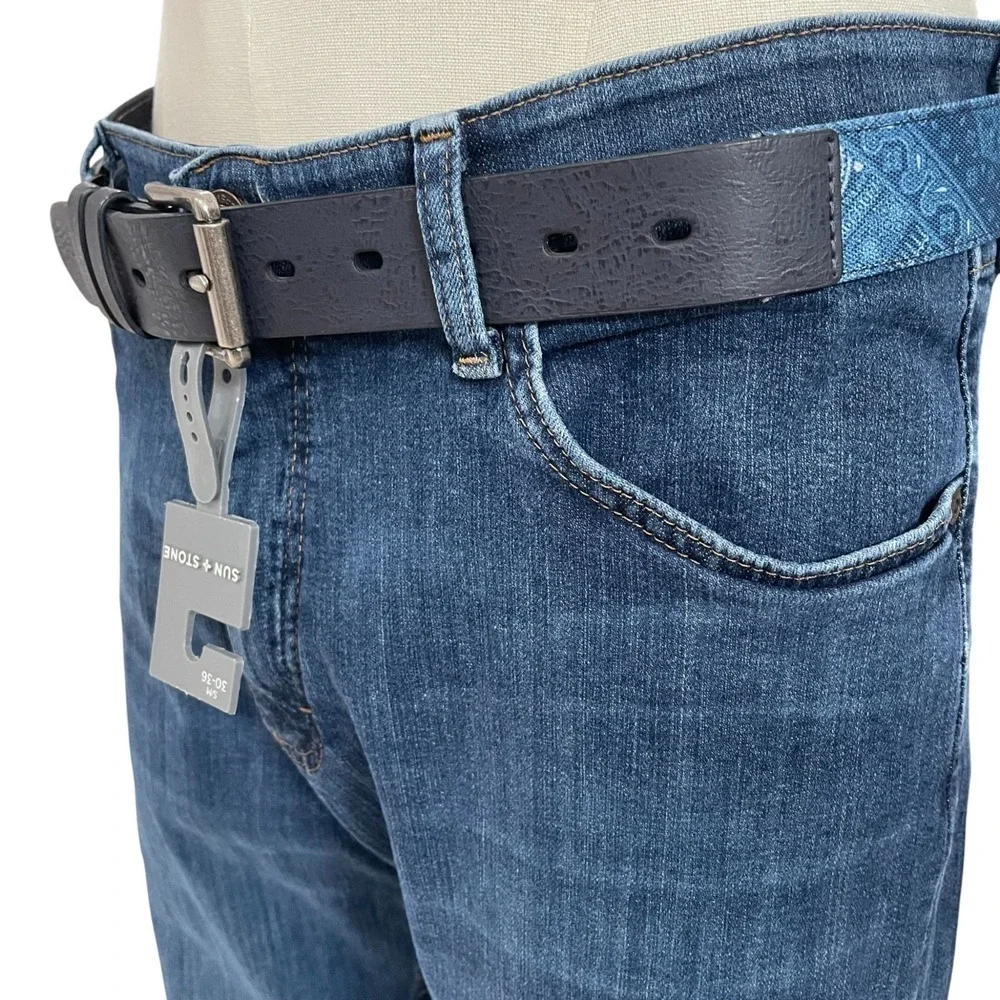 Sun Stone‎ Mens Western Bandana Print Belt Navy Small Medium Streetwear